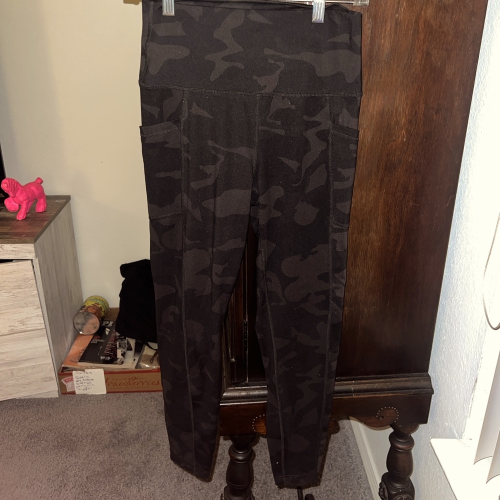 Camouflage, black and grey leggings